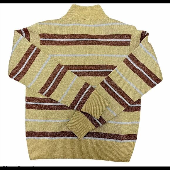 Vtg Gold Bronze Metallic Striped Mock Neck Sweater - Picture 2 of 5